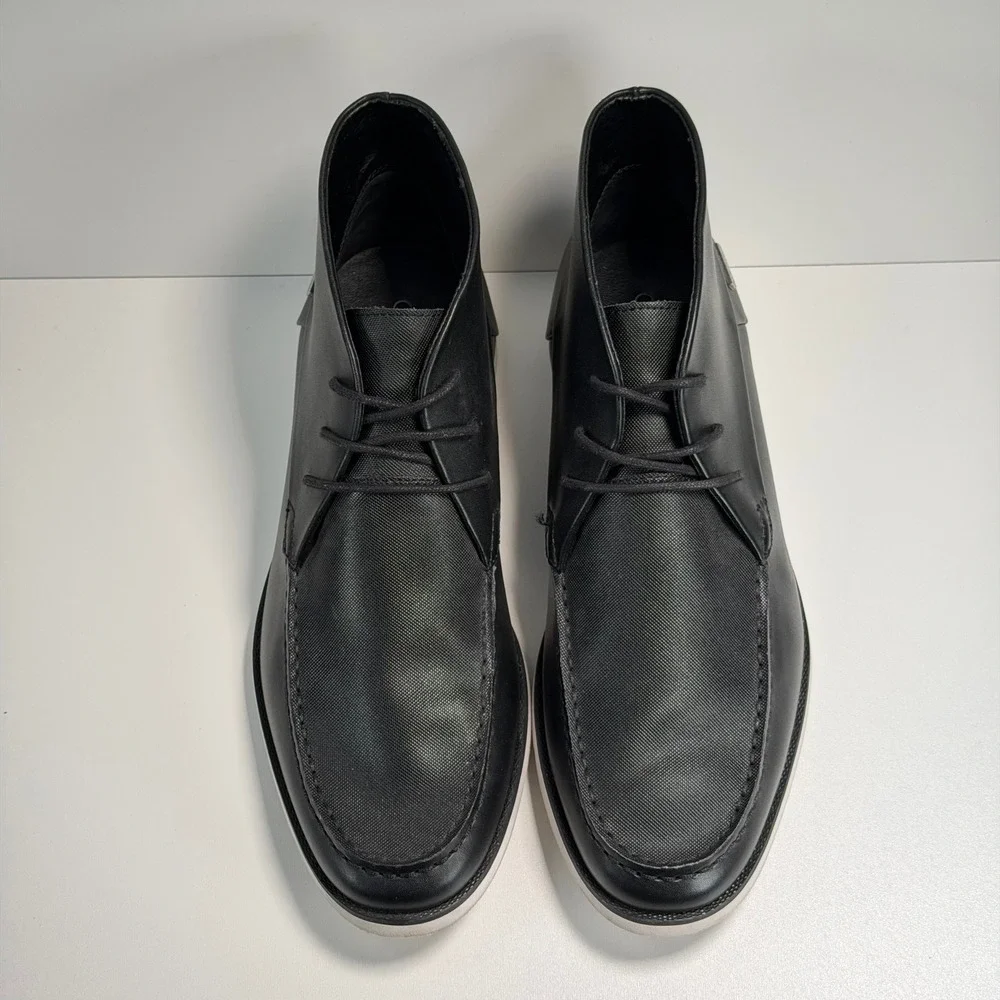 Calvin‎ Klein Kenley Chukka Boots Mens 10 Black Leather Lace Up Preppy Workwear